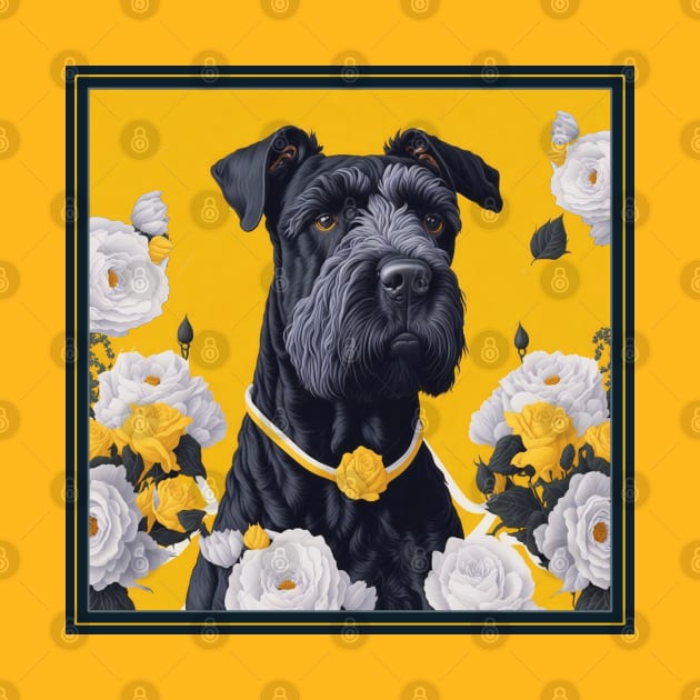 Dogs, giant schnauzer and flowers, dog, style vector (yellow version giant schnauzer) by xlhombat