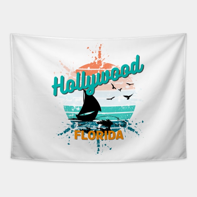 Hollywood Florida Retro Exploding Sunset Tapestry by AdrianaHolmesArt