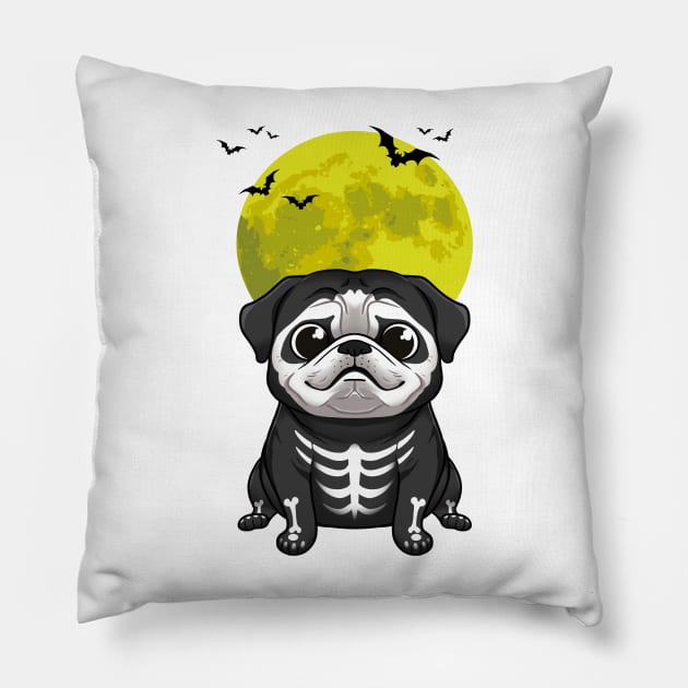 Pug's Spooky Moonlit Halloween Adventure Pillow by Holymayo Tee