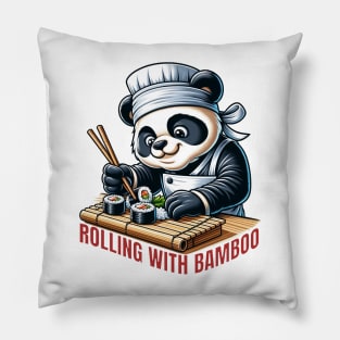 Sushi Chef Panda | Bamboo Mat Rolling Culinary Tee Pillow