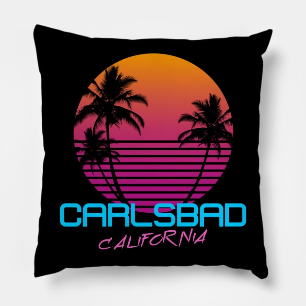 Carlsbad California Retro 80's Pillow by OCSurfStyle