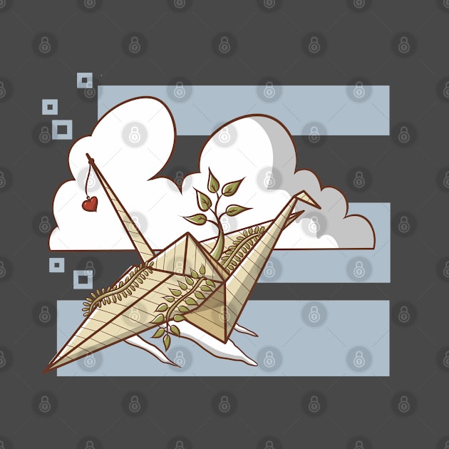 Origami Crane with Plant by indwica idcd