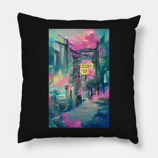 City Street Watercolor Dream Art Pillow