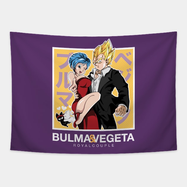 Vegeta & Bulma - Yellow Tapestry by guillaumeguerillot