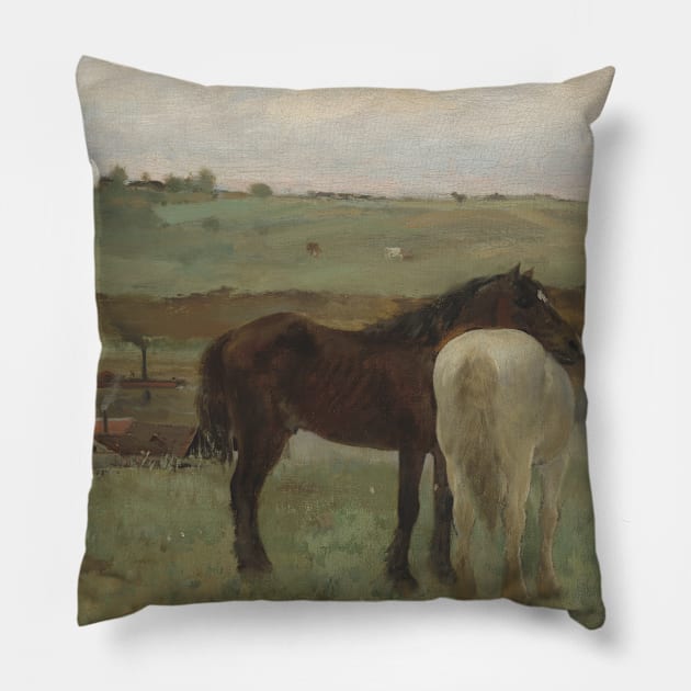 Horses in a Meadow by Edgar Degas Pillow by Classic Art Stall