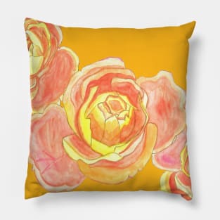 Orange Roses Watercolor Pillow