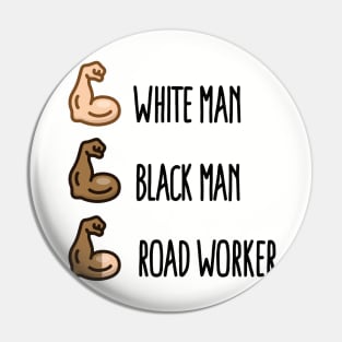 White man black man road worker emoticon biceps (dark design) Pin