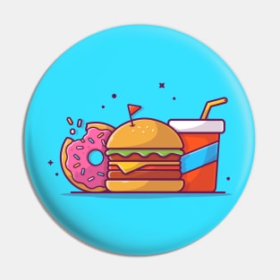 Burger, Soda Drink, And Doughnut Cartoon Pin