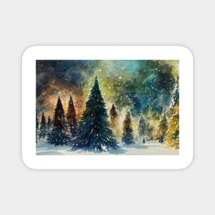 Christmas forest watercolor painting snowy landscape Magnet