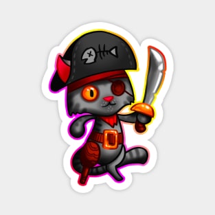 Cat pirate with outline Magnet