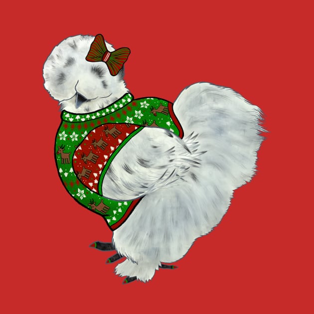 Splash Silkie Chicken In An Ugly Christmas Sweater & Bow by Ashley D Wilson