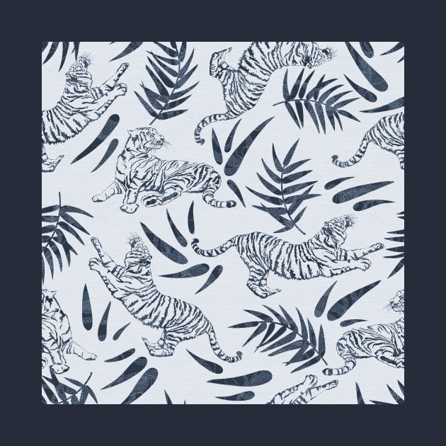 Tigers and Bamboo Leaves in Blue by matise