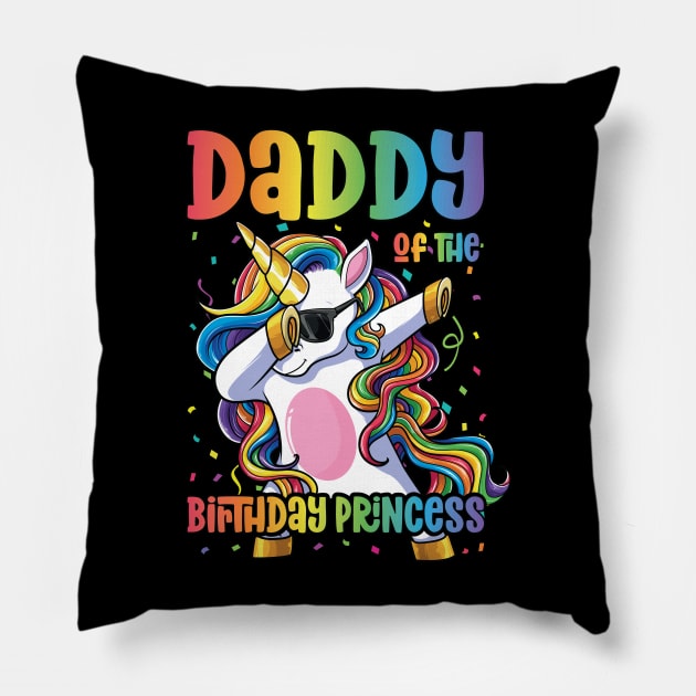 Daddy of the Birthday Princess Dabbing Unicorn Girl Pillow by Pennelli Studio