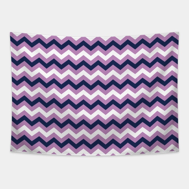 Navy Blue, Lavender and White Chevron Zigzag Pattern Tapestry by squeakyricardo