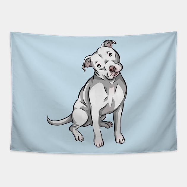 Cute American Pitbull Terrier | White Tapestry by Shirin Illustration