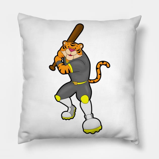 Tiger as Baseball player with Baseball bat Pillow by Markus Schnabel