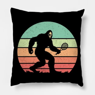 Bigfoot Sasquatch Playing Tennis Vintage Distressed Sunset Sport Pillow