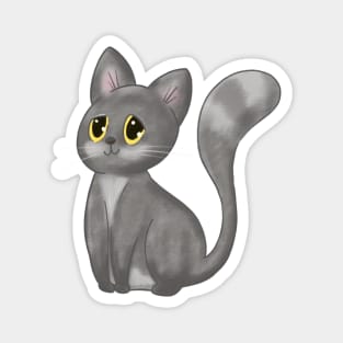 The Happy Adorable Cat Illustration Grey Magnet