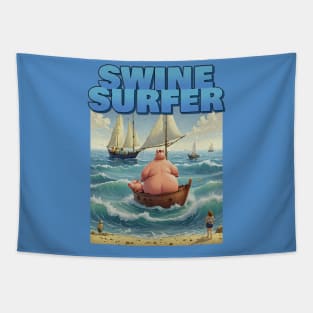 Vintage Funny Pig Swine Retro Surfer Sailboat Tapestry