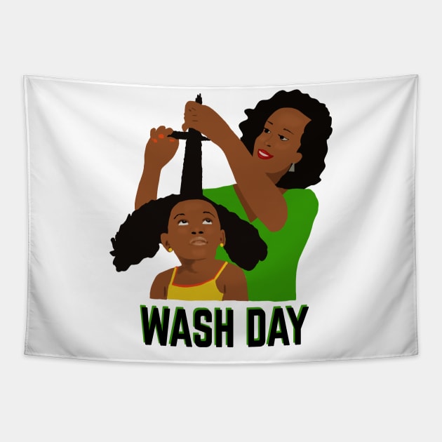 Wash Day Black Mom Styling Daughter Natural Hair Tapestry by blackartmattersshop