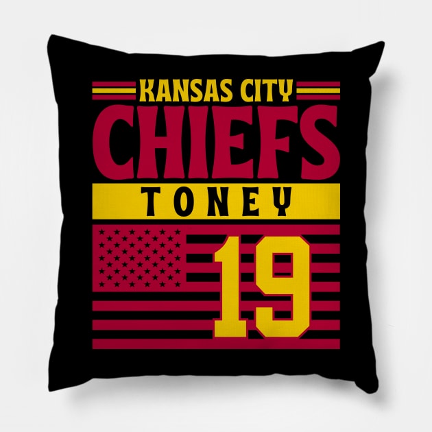 Kansas City Chiefs Toney 19 American Flag Football Pillow by Astronaut.co