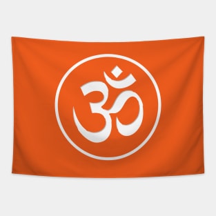 Sacred Aum Symbol Om White Tapestry