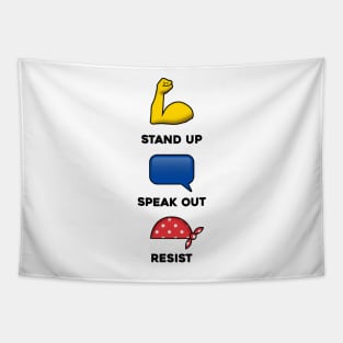 Resist, Speak Out, Stand Up, Rosie the Riveter Emoji T-shirt Tapestry