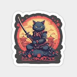 Cat Vintage Samurai Warrior Magnet