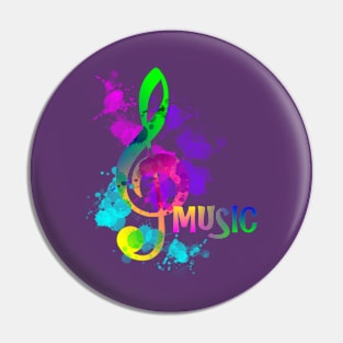 Treble Clef Music Note Artistic Rainbow Paint Splatter Pin