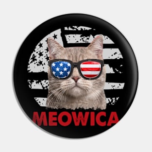 Funny Cat meowica 4th Of July USA American Flag Merica Pin