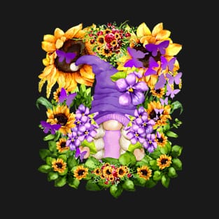 Sunflower Suicide Awareness Gnome With Purple Violet Flower T-Shirt