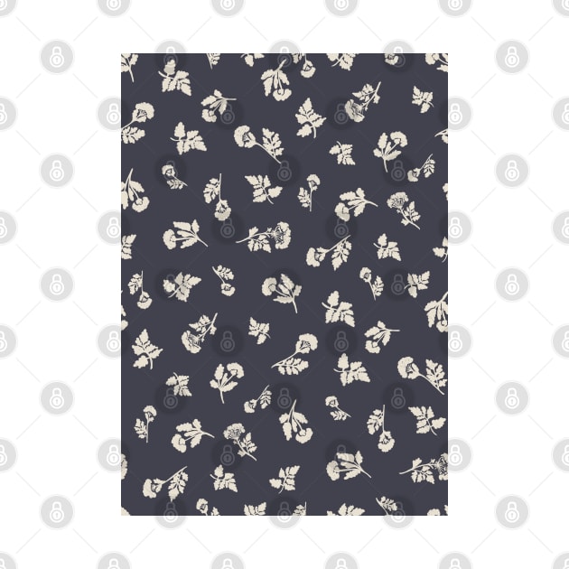 Cream Ditsy Hemlock Print on Charcoal Grey -  Floral Repeat Pattern by NattyDesigns