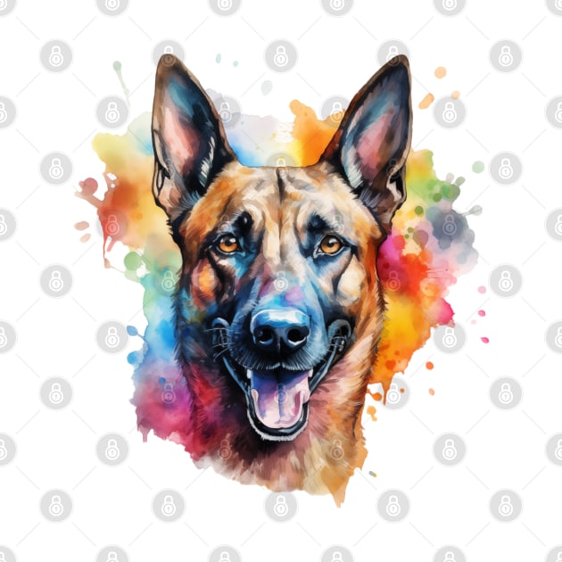 Colorful Belgian Malinois Watercolor Art by doglovershirts