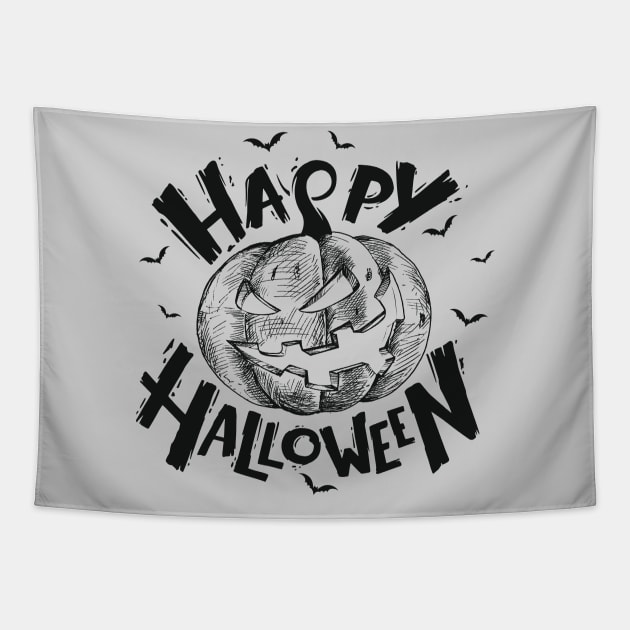 Halloween Scary Evil Pumpkin Funny Pumpkin Head Tapestry by BadrBrand