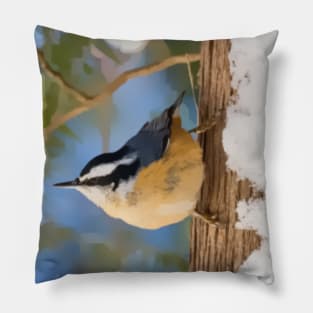 Red Breasted Nuthatch Guoche Digital Painting Pillow
