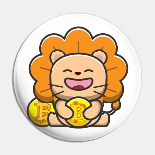 lion huging bitcoin Pin