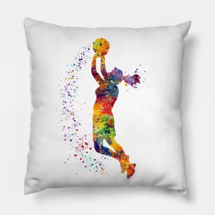 Girl Basketball Player Shooting Watercolor Pillow