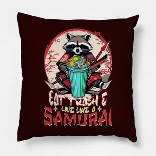 Racoon Eat Trash a Japanese Samurai Aesthetic Pillow