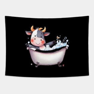 Cute Baby Cow In Bathtub Tapestry