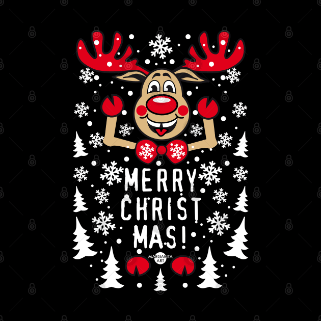 191 Reindeer Deer Rudolph Red Nose Merry Christmas cute by Margarita7