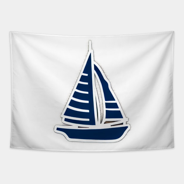 Tranquil Seas: A Minimalist Sailboat Sketch in Serene Blue and White Tapestry by AlienMirror