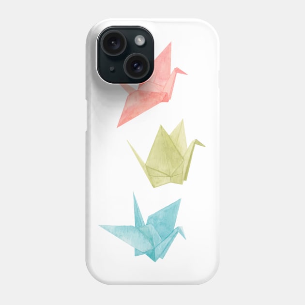 Origami Crane Watercolour Painting (portrait version) Phone Case by Flowering Words