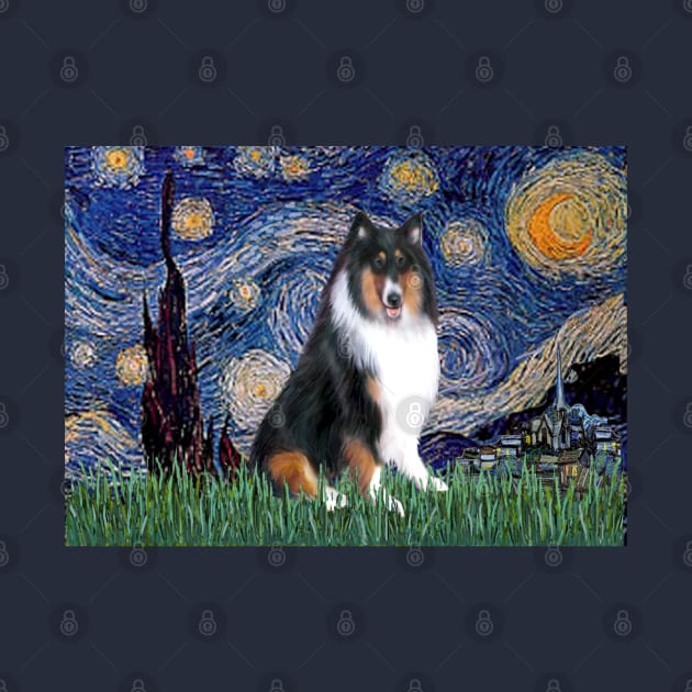 Starry Night (Van Gogh) Adapted to Feature a Tri Color Collie by Dogs Galore and More