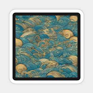 Japanese Gold and Teal Waves Magnet