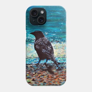 Crow on the Beach Painting Phone Case