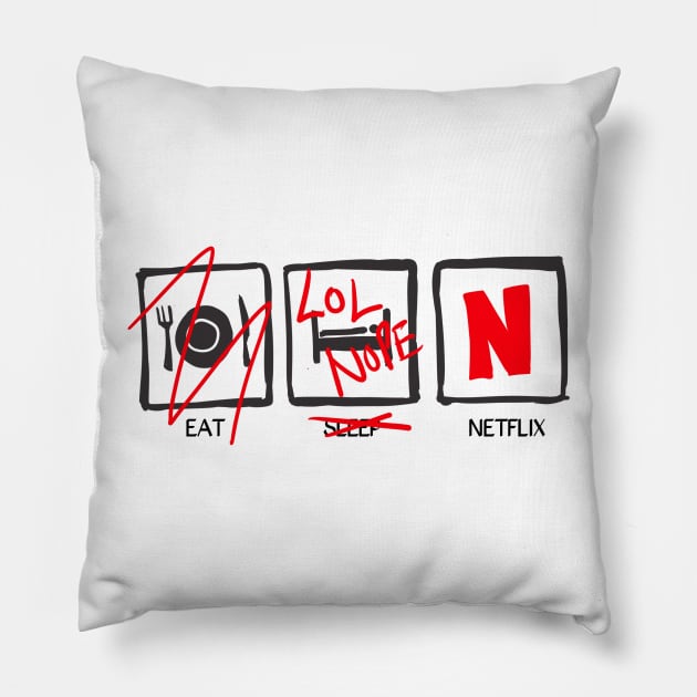 Eat, Sleep, Netflix Pillow by Myracuulous