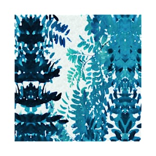 Blue Teal Green Frond Leaves T-Shirt