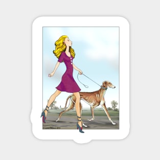 Blonde girl walking her Azawakh. Magnet