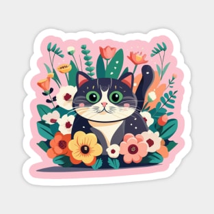Cat In Flowers Magnet