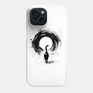 Sumie Enso Circle Japanese Brushstroke Black Cat Phone Case